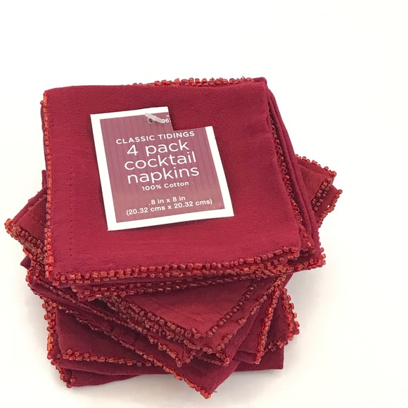 Classic Tidings Other - Cotton Beaded Cocktail Napkins Red NWT Set of 16